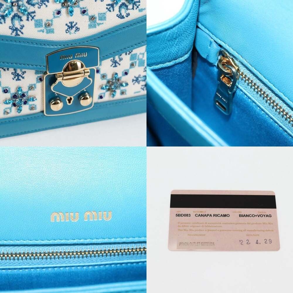 Miu Miu Canvas Leather Chain Shoulder Bag Blue - Picture 14 of 14